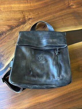 Bed Stu Black Leather Backpack with Front Zip Pocket